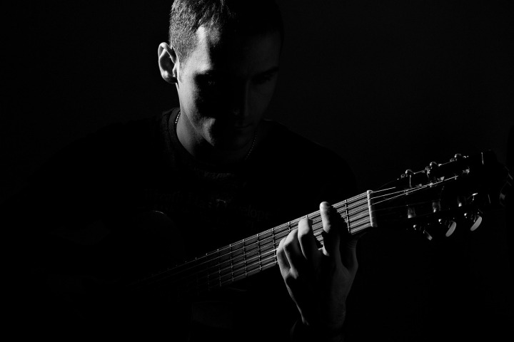 guitarist portrait studio acoustic electric